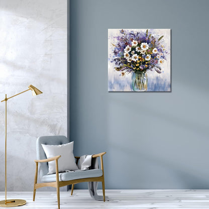 Daisy Canvas in the Vase Wall Art White and Purple Flower Blossoming Picture Canvas Print Wall Painting Modern Artwork Wall D cor for Bedroom Living Room Bathroom Office