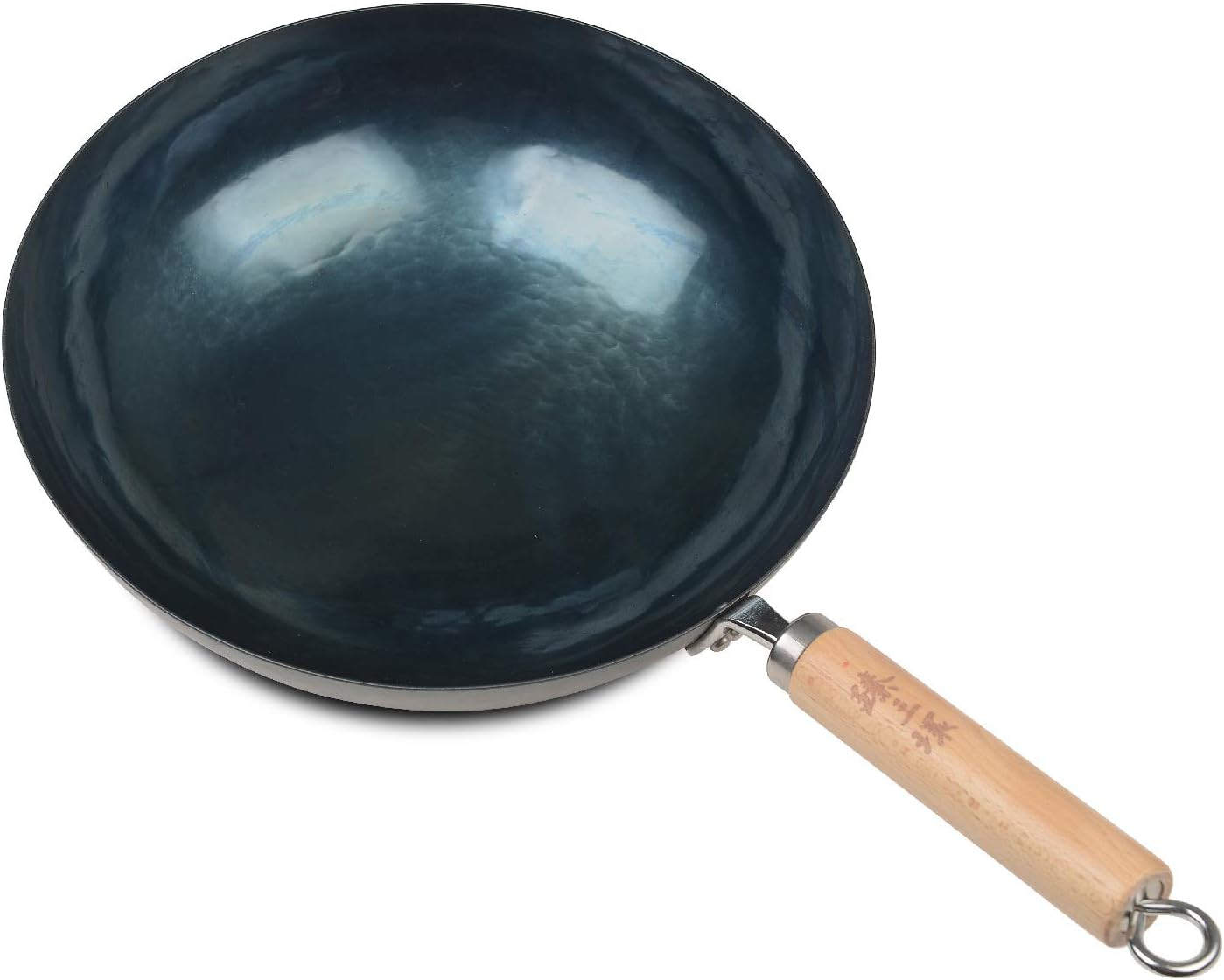 ZhenSanHuan Chinese Hand Hammered Iron Pow Woks and Stir Fry Pans Wooden Handle (Seasoned 34CM)