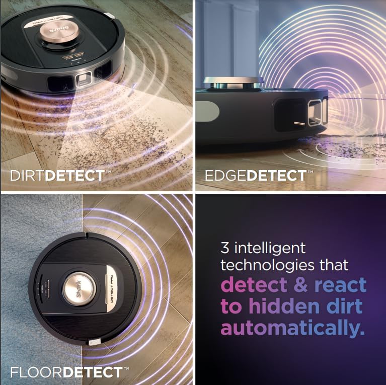 Shark Detect Pro Self-Empty Robot Vacuum with NeverStuck Technology, Auto Deep-Clean Carpets & Hardfloors, HEPA Bagless Base Neutralizes Odors, for Pet Hair, WiFi Black/Bronze, RV2820AE