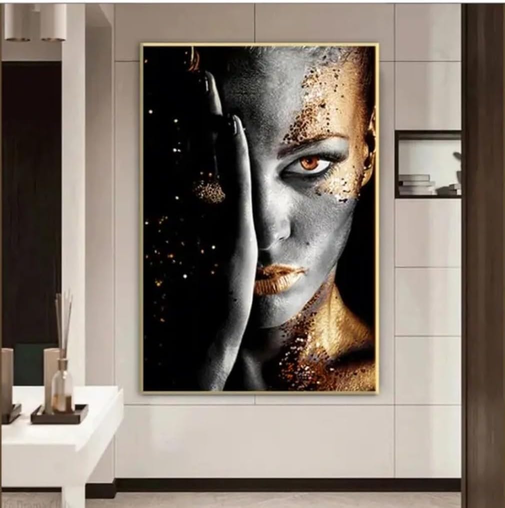 Aluminum Framed Gold Art Makeup Woman Fashion Aestetic Wall Decor (Framed-Large)