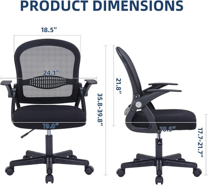 Office Chair with Flip up Armrests Task Chair with Lumbar Support Mesh Computer Chair Swivel Executive Desk for Conference Room (Black)