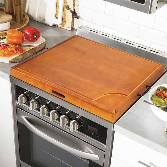 NOVWANG Noodle Board Electric Stove Cover - Stove Top Covers with Handles for Gas Burners, Extra Countertop Space for Kitchen Stove top Wooden Kitchen Sink Cover for Counter Space & Tray (Acacia)