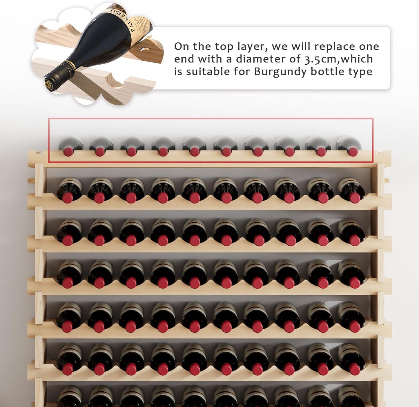 sogesfurniture Floor Wine Racks, Stackable Modular Wine Rack Large Wine Storage Rack Free Standing Solid Natural Wood Wine Holder Display Shelves, (Natural, 10 X 12 Rows (120 Slots)), BHCA-BY-WS120