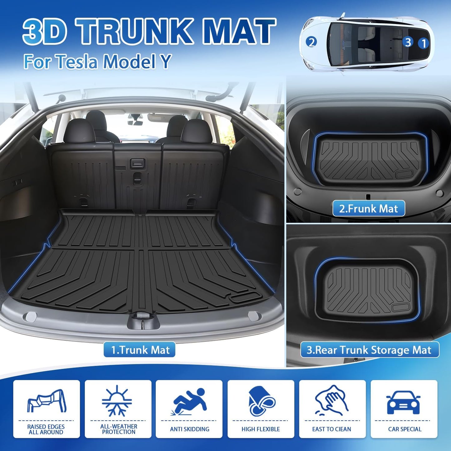 FIILINES Frunk Trunk Mat for Tesla Model Y 5 Seater 2025 2020-2024 Accessories All Weather Frunk Mat Rear Storage Mat Cargo Trunk Liner Floor Mat (Not for New Model Y Juniper 2025)