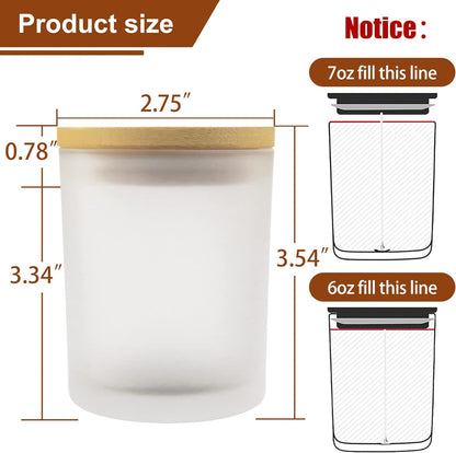 CONNOO 15 Pack 7 OZ Frosted Empty Candle Jars with Bamboo Lids and Sticky Labels for Making Candles - Thick Glass Candle Jars in Bulk with Lids. Dishwasher Safe.