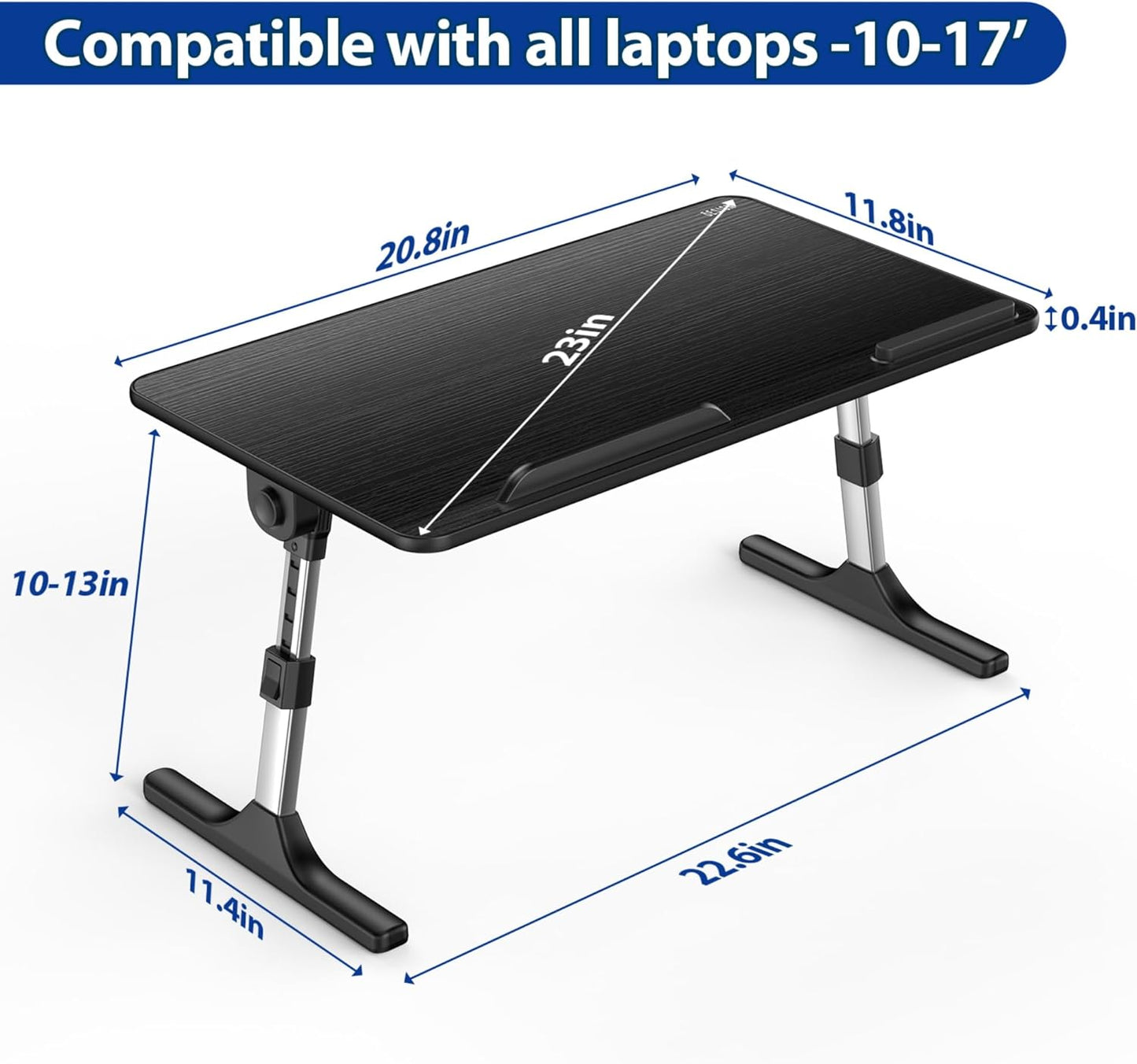 Besign LT06 Adjustable Latop Table, Lap Desk, Portable Standing Bed Desk, Foldable Sofa Breakfast Tray, Notebook Computer Stand for Reading and Writing, Medium Size, Black