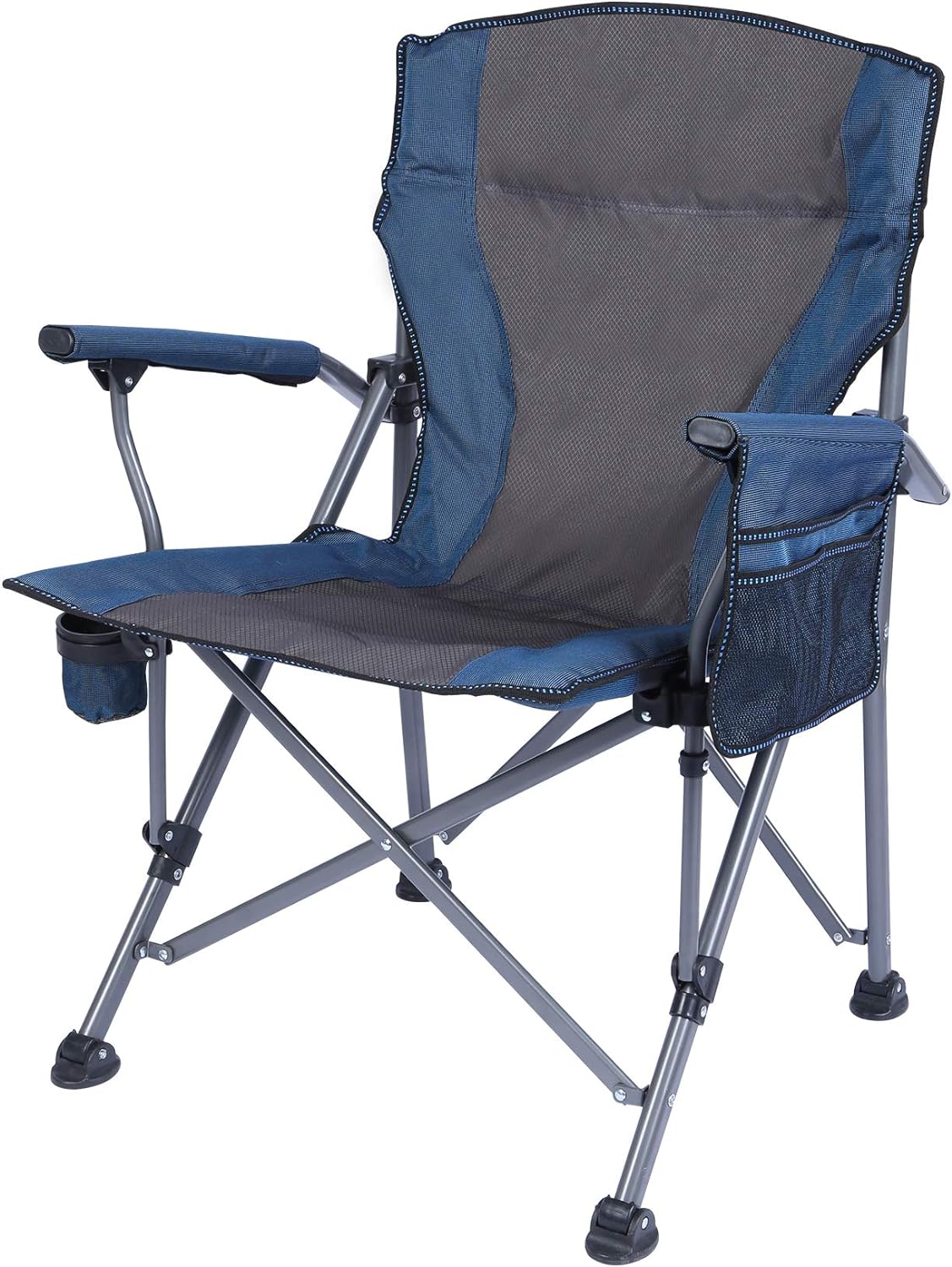 REDCAMP 1pack Oversized Folding Camping Chair for Adults Heavy Duty, Sturdy Steel Frame Outdoor Camp Chairs Portable Lawn Chair with High Back and Cup Holder, Blue