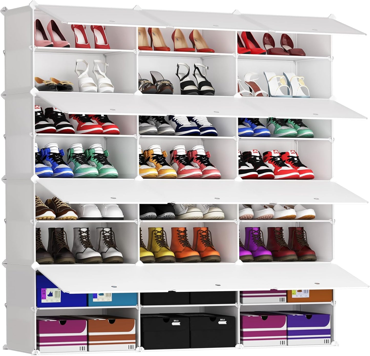 YOUTHCLUB Shoe Storage Cabinet Organiser, Multifunctional 3 x 8 Tier Modular Cube Shoe Storage Cabinet for Space Saving, for Hallway Bedroom Entryway for All Kinds of Shoes, Milky