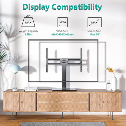 WALI Universal TV Stand, Table Top TV Stand for 32 to 70 inch TVs, 6 Height Adjustable and 70 Swivel TV Mount Stand Holds up to 88lbs, Max Mounting Holes 600x400mm (TVDVD-5), Black