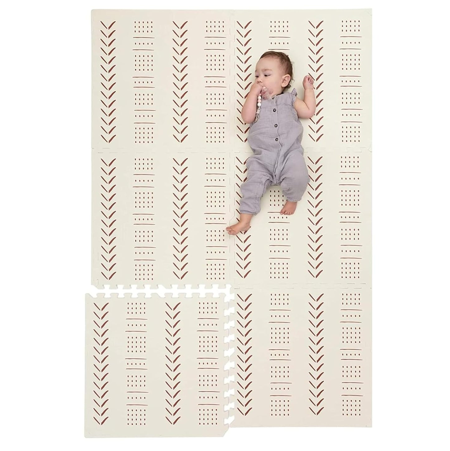 Childlike Behavior XL Baby Play Mat - 72 x 48-Inch Puzzle Play Mat with 6 Foam Floor Tiles - Interlocking Tummy Time Mat for Toddlers and Infants Play Pen - Waterproof and Soft Crawling Mat - Beige