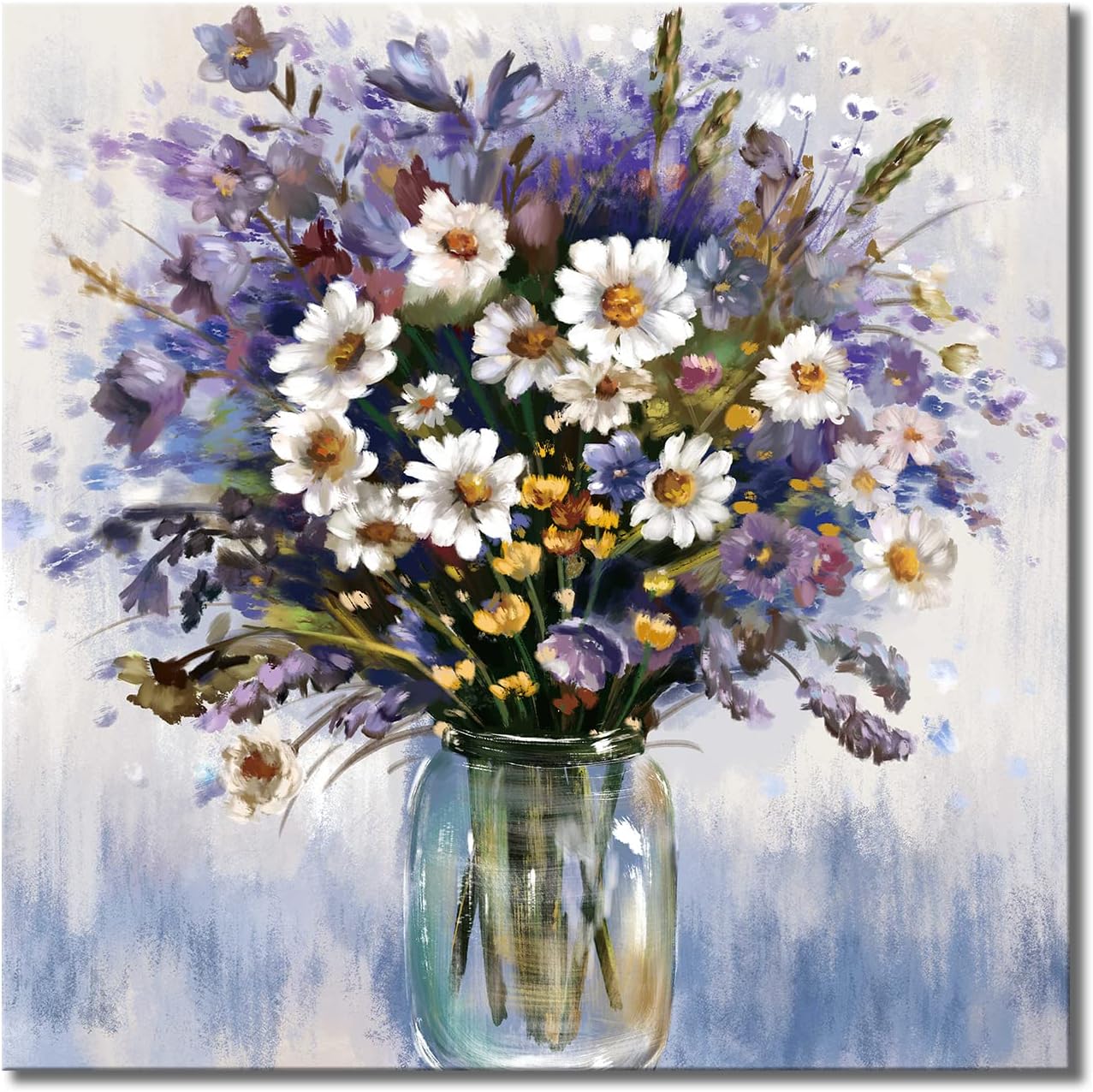 Daisy Canvas in the Vase Wall Art White and Purple Flower Blossoming Picture Canvas Print Wall Painting Modern Artwork Wall D cor for Bedroom Living Room Bathroom Office