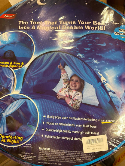 Bed Tent For Kids - Twin Size Bed Tents for Boys and Girls - Pop Up Bed Tent - Twin Bed Tent - Unisex Children's Bed Reading Privacy Canopy w/ Storage Bag - Winter Wonderland.