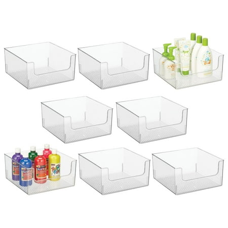 mDesign Plastic Modern Wide Open Front Dip Storage Organizer Bin Basket for Household Organization - Shelves  Cubby  Cabinet  and Closet Organizing Decor - Ligne Collection - 8 Pack - Clear