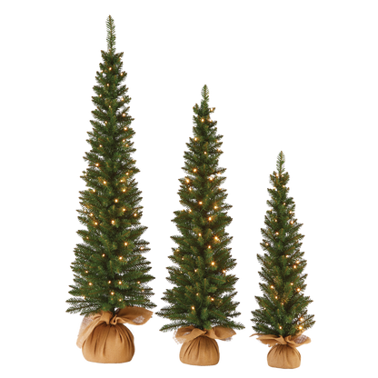 NOMA Pre-Lit Carlisle Potted Christmas Tree Set with Burlap, White LED Lights, 3-pc