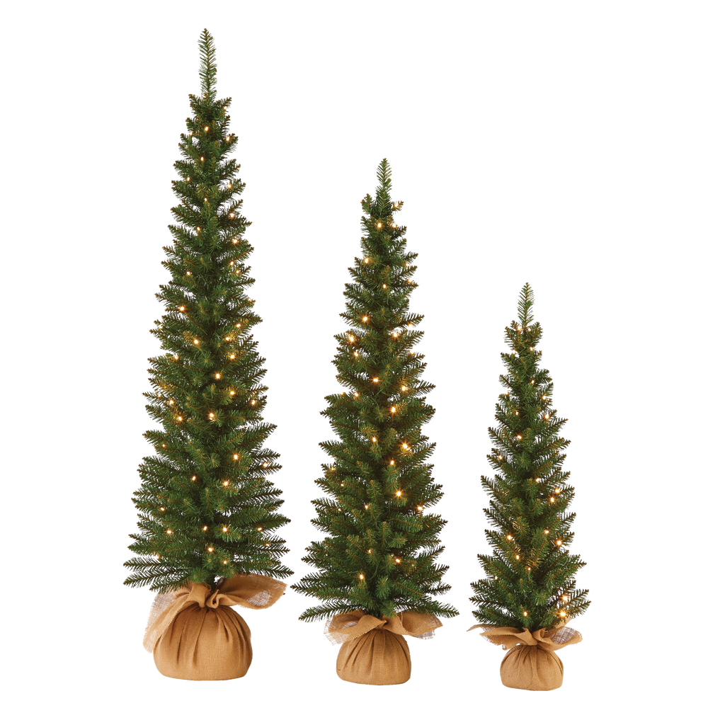 NOMA Pre-Lit Carlisle Potted Christmas Tree Set with Burlap, White LED Lights, 3-pc